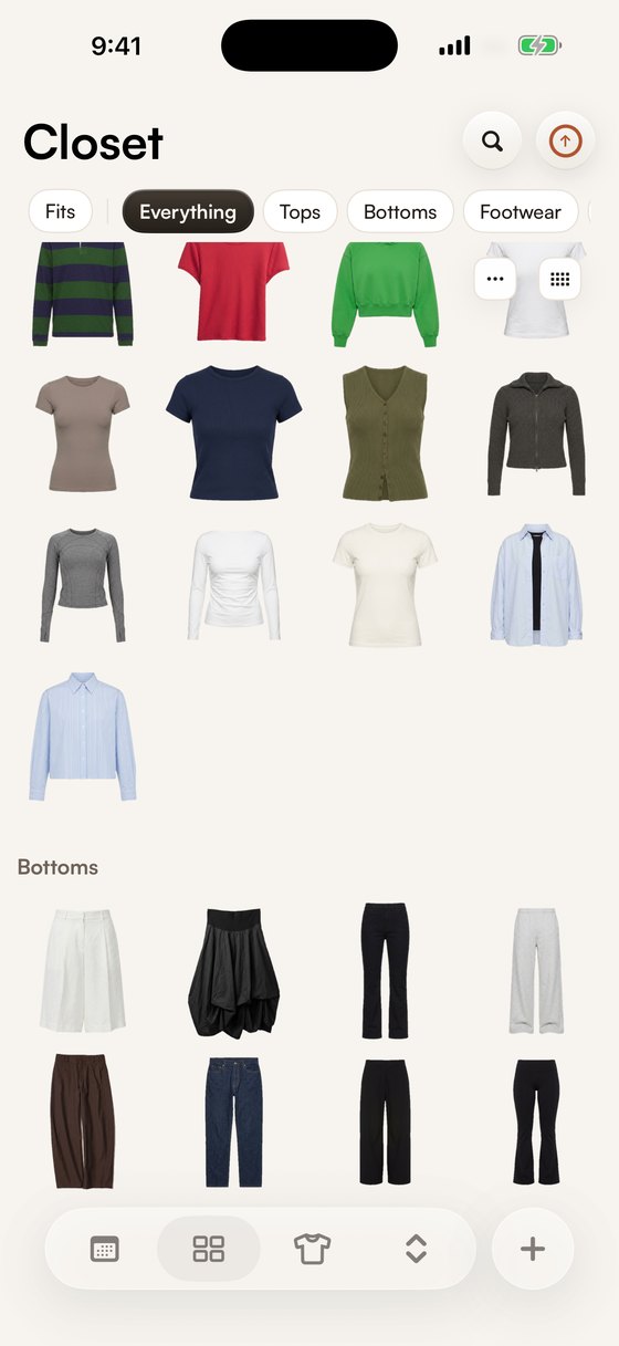 The Closet tab in STYLD with every piece cut out and sorted